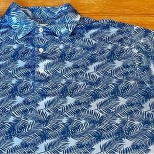 Donald Ross mens Golf Polo shirt SZ M Tropical Leaf AOP Blue TPC Logo Piper Glen